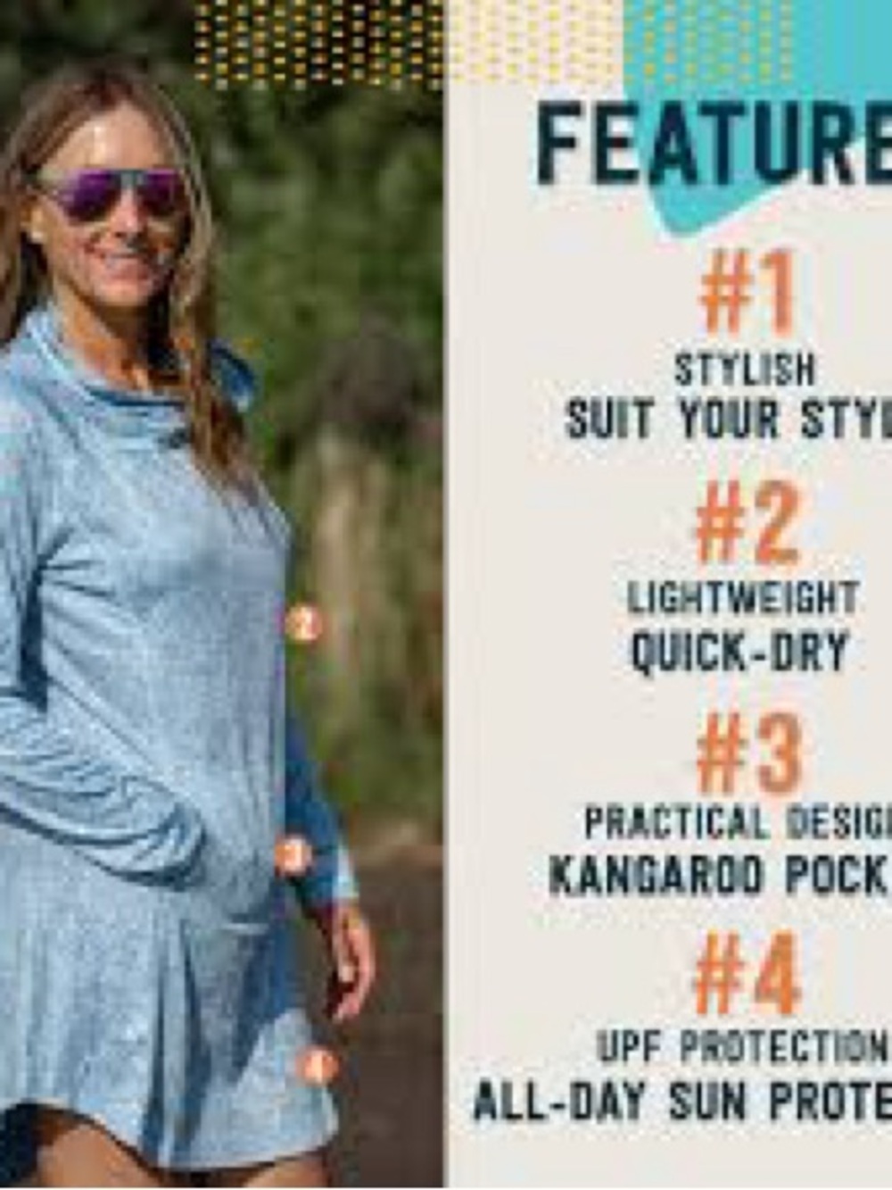 Rip Skirt “Runaround” Lightweight Long-Sleeve Hooded Tunic Dress - Blue